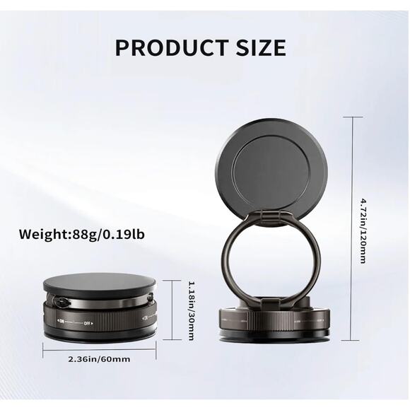Vacuum Magnetic Car Phone Holder 360° Rotation Foldable Suction Cup Mount - Picture 3 of 4
